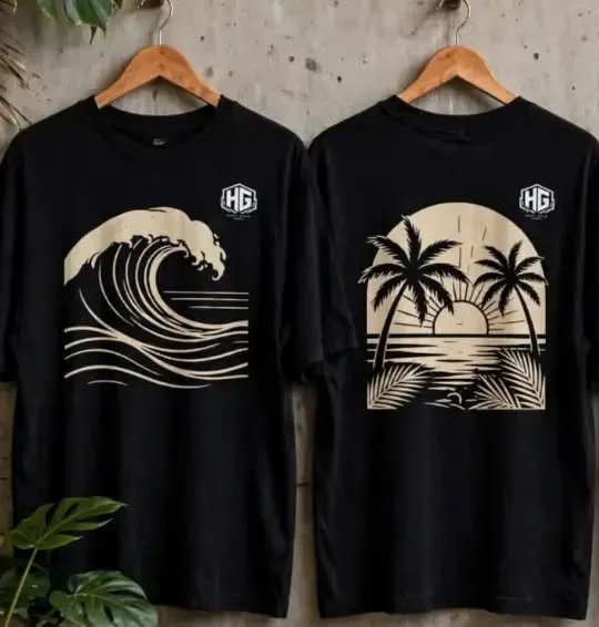 Camiseta Onda e Pôr do Sol preta